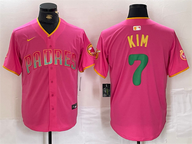 Men's San Diego Padres ##7 Ha-Seong Kim Pink Cool Base Stitched Baseball Jersey